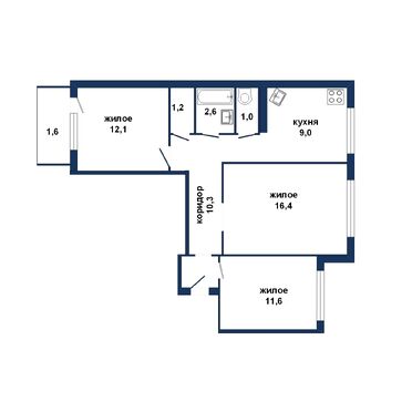 Трёхкомнатная квартира, Телефонная ул.-560090, план 1