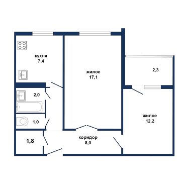 Двухкомнатная квартира, Центральная ул. - 560017, план 1