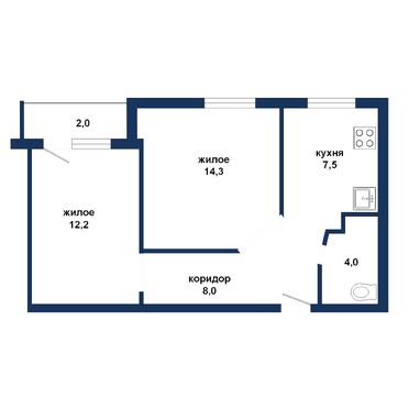 Двухкомнатная квартира, Ж.Гуренковой ул. - 550185, план 1