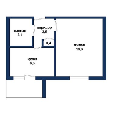 Однокомнатная квартира, Телефонная ул. - 530137, план 1
