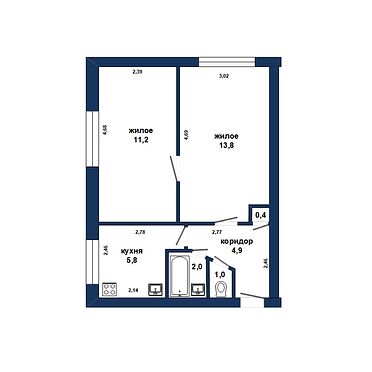 Двухкомнатная квартира, ул. Юная в д.Галево- 520057, план 1
