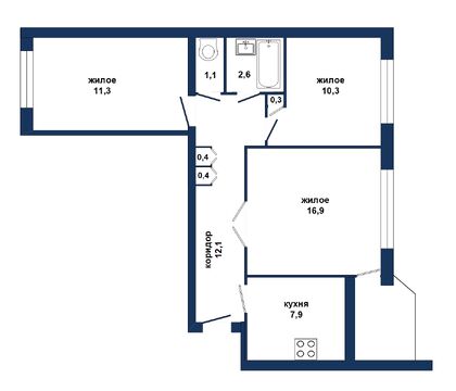 Трехомнатная квартира, Клещёва ул. - 550046