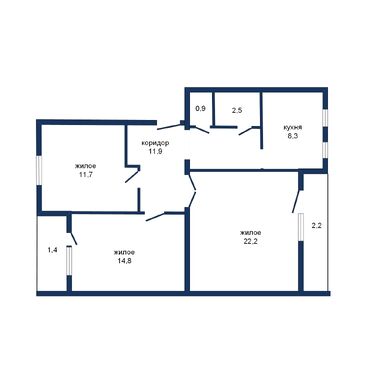 Трехкомнатная квартира, Завальная ул. - 550043, план 1