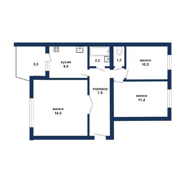 Трёхкомнатная квартира, Карла Маркса ул. - 560026, план 1